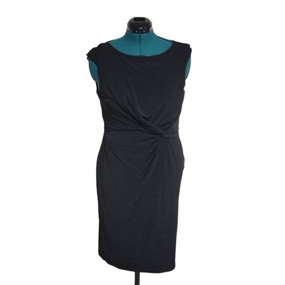 CATO Classic Career Black Midi Dress Knee-length Front Knot Sleeveless Size 14 - Picture 1 of 9